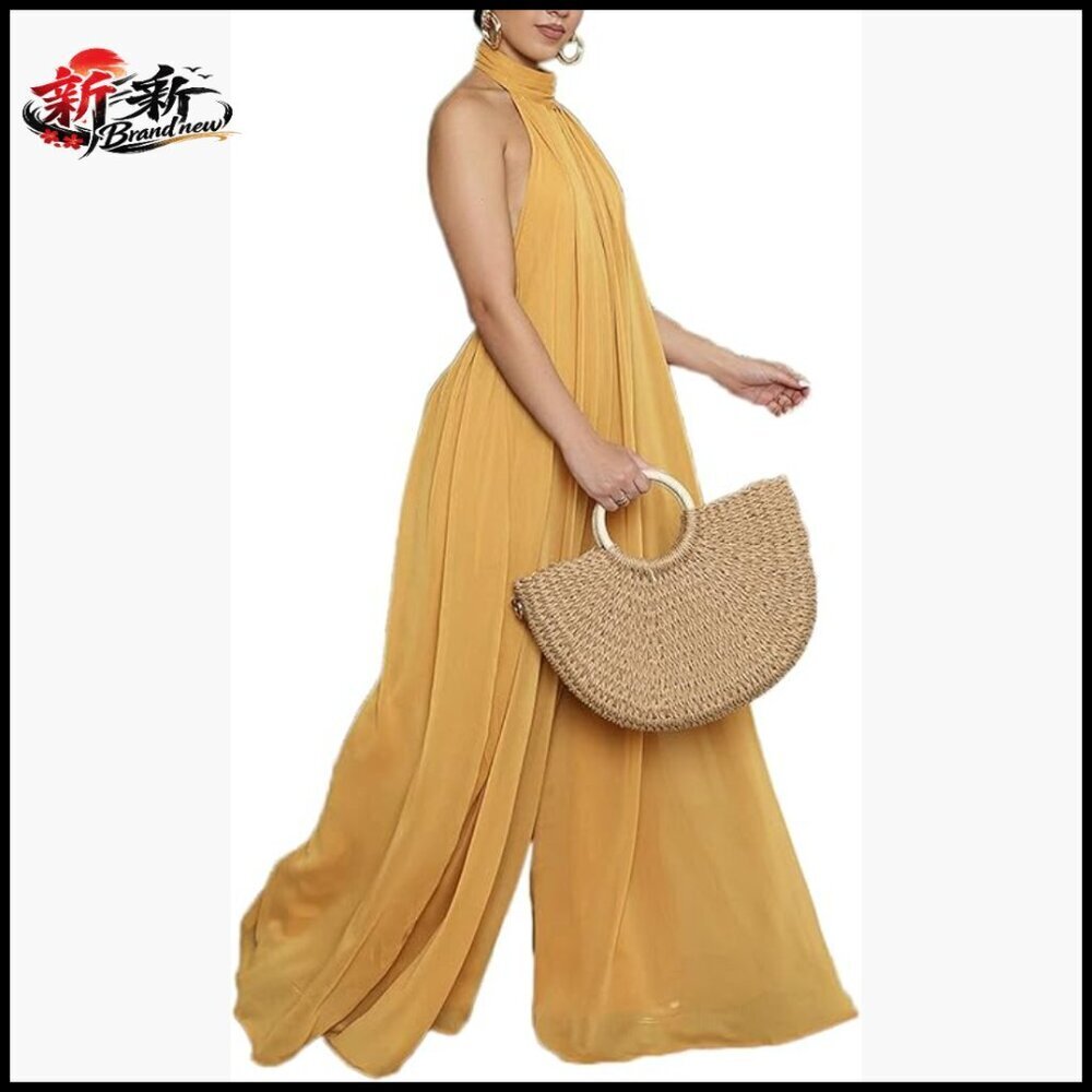 Sexy Halter Neck Chiffon Jumpsuit Wide Leg Sleeveless Backless